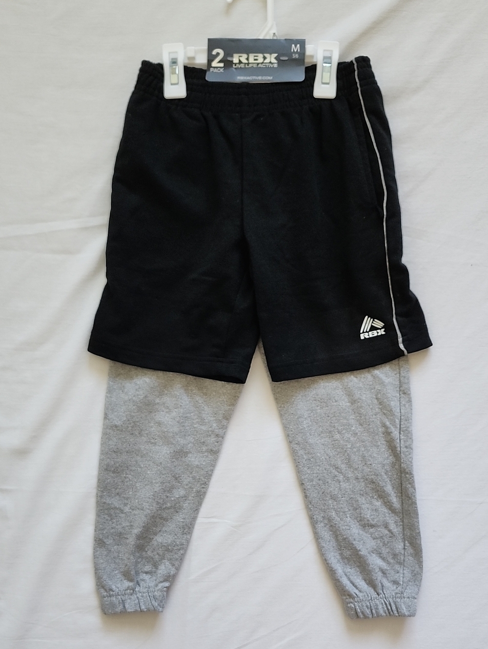 NWT RBX Kids Boys 2-Pack Activewear Set Black Shorts & Gray Joggers M 5/6